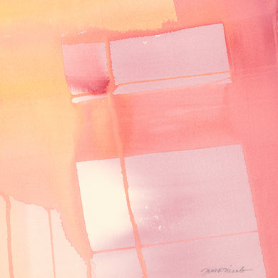 Intersections, Warm, fine art print of original watercolor painting, yellows, coral, pink