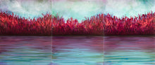 Load image into Gallery viewer, Autumn Shoreline, a set of three acrylic paintings on canvas, waterscape, in purples, reds, pinks