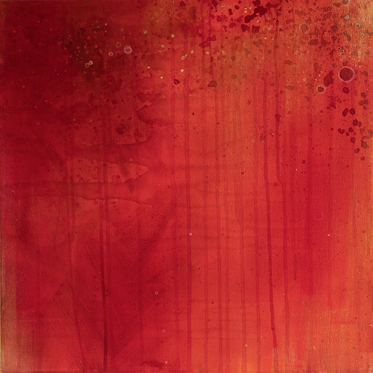 Dismantled Series #3, abstract acrylic painting in orange, red, metallic gold, by Jane Nicolo