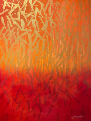 30 x 40-inch painting in magenta, orange and metallic gold