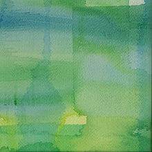 Load image into Gallery viewer, Impression original watercolor painting in blue and green by Jane Nicolo