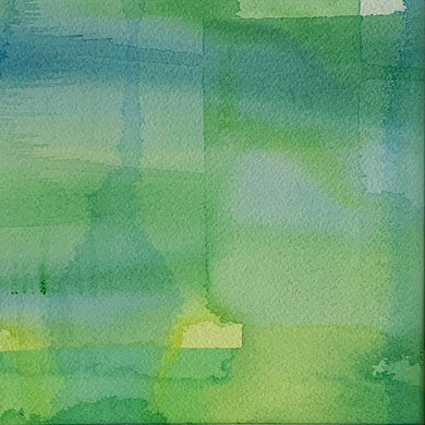 Impression original watercolor painting in blue and green by Jane Nicolo