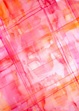 Intense Pink, #1, watercolor in pink, orange and salmon