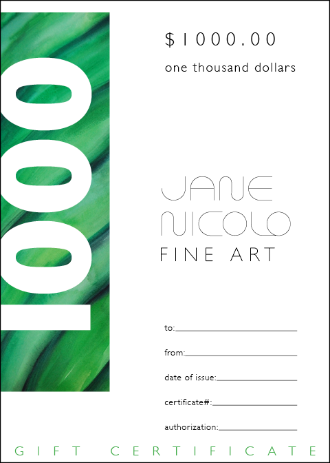 Jane Nicolo Fine Art Gift Certificates, gift, art, custom, $1000 gift certificate