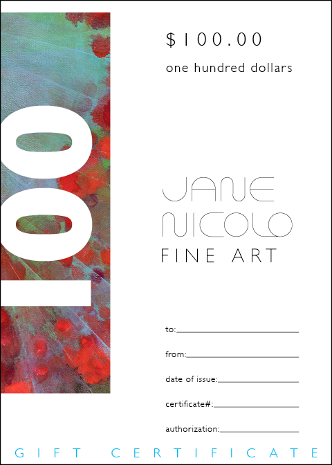 Jane Nicolo Fine Art Gift Certificates, gift, art, custom, $100 gift certificate