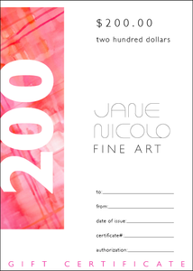 Jane Nicolo Fine Art Gift Certificates, gift, art, custom, $200 gift certificate