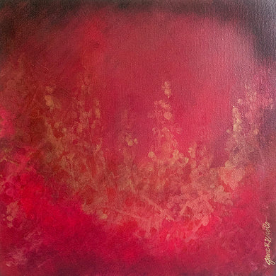 Yearning original acrylic painting in red, brown and metallic gold by Jane Nicolo